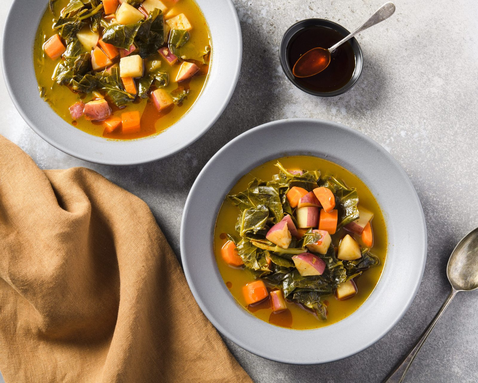 Collard greens potato soup chili oil h