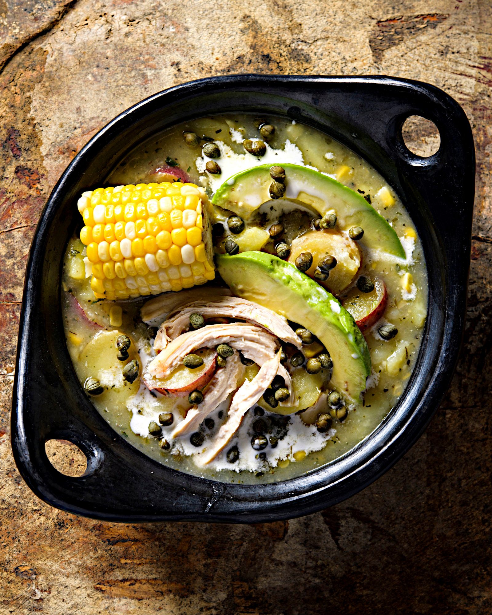 Colombian potato soup chicken corn capers ajiaco v