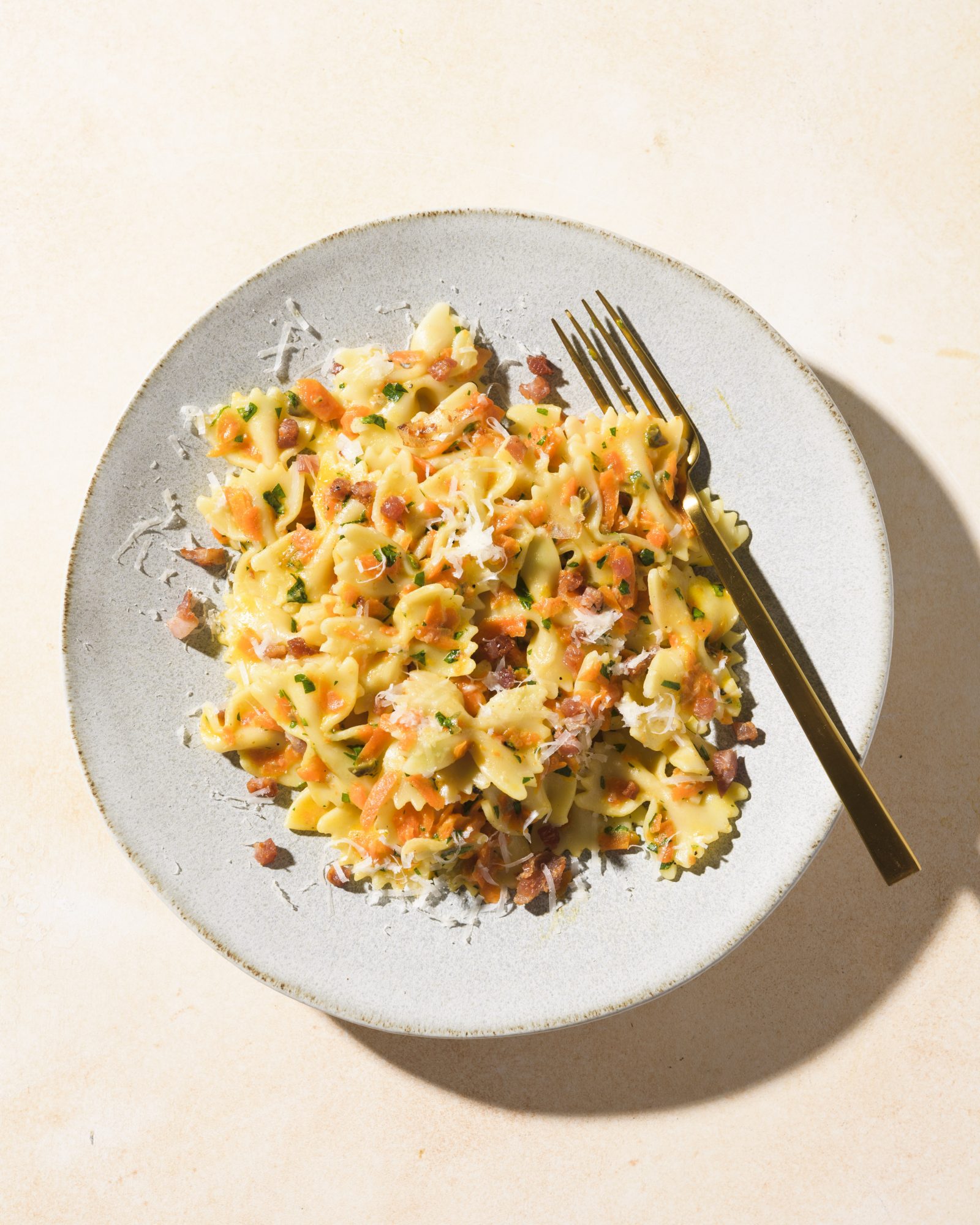 Farfalle creamy carrots pancetta v