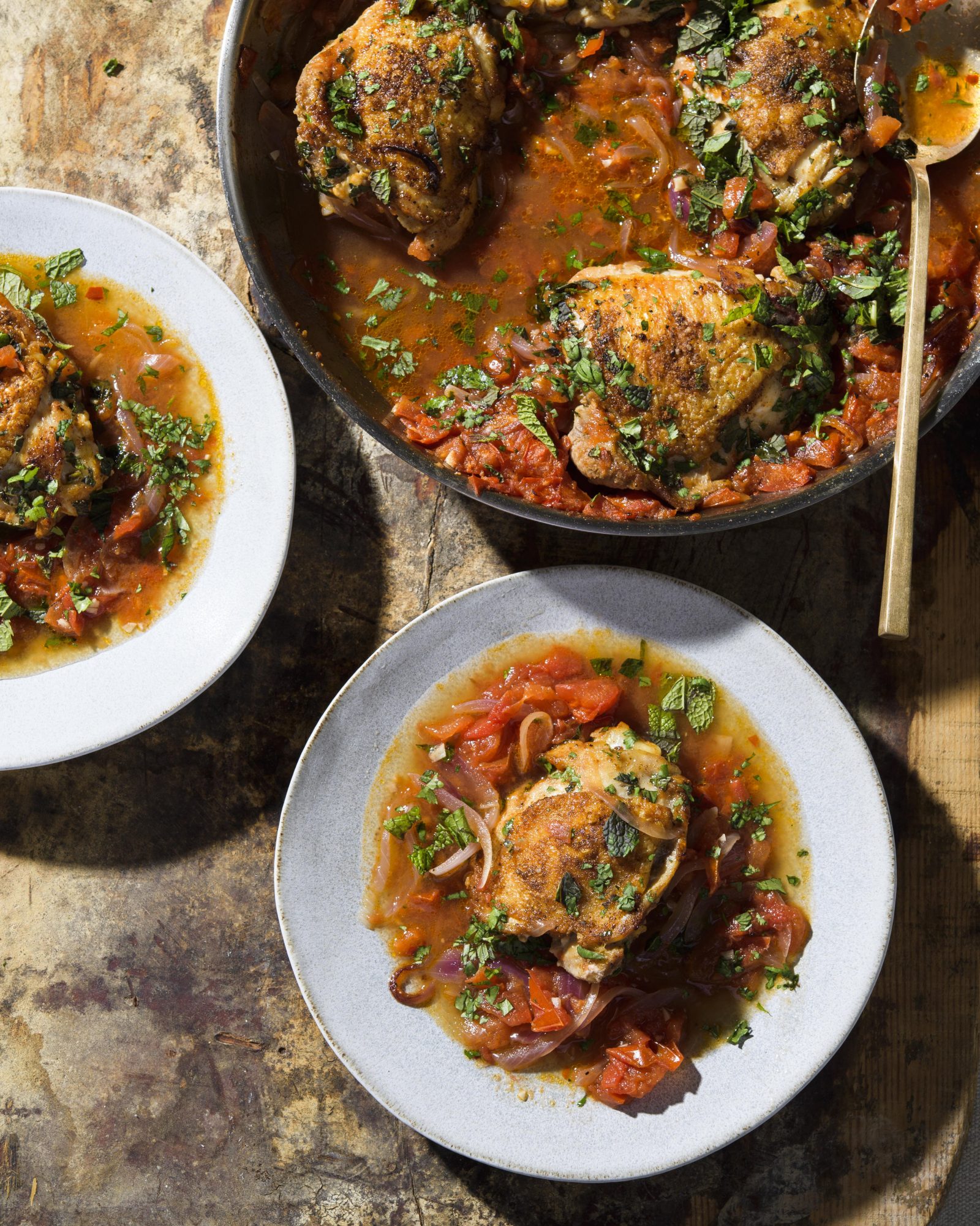 Georgian style braised chicken tomatoes herbs v