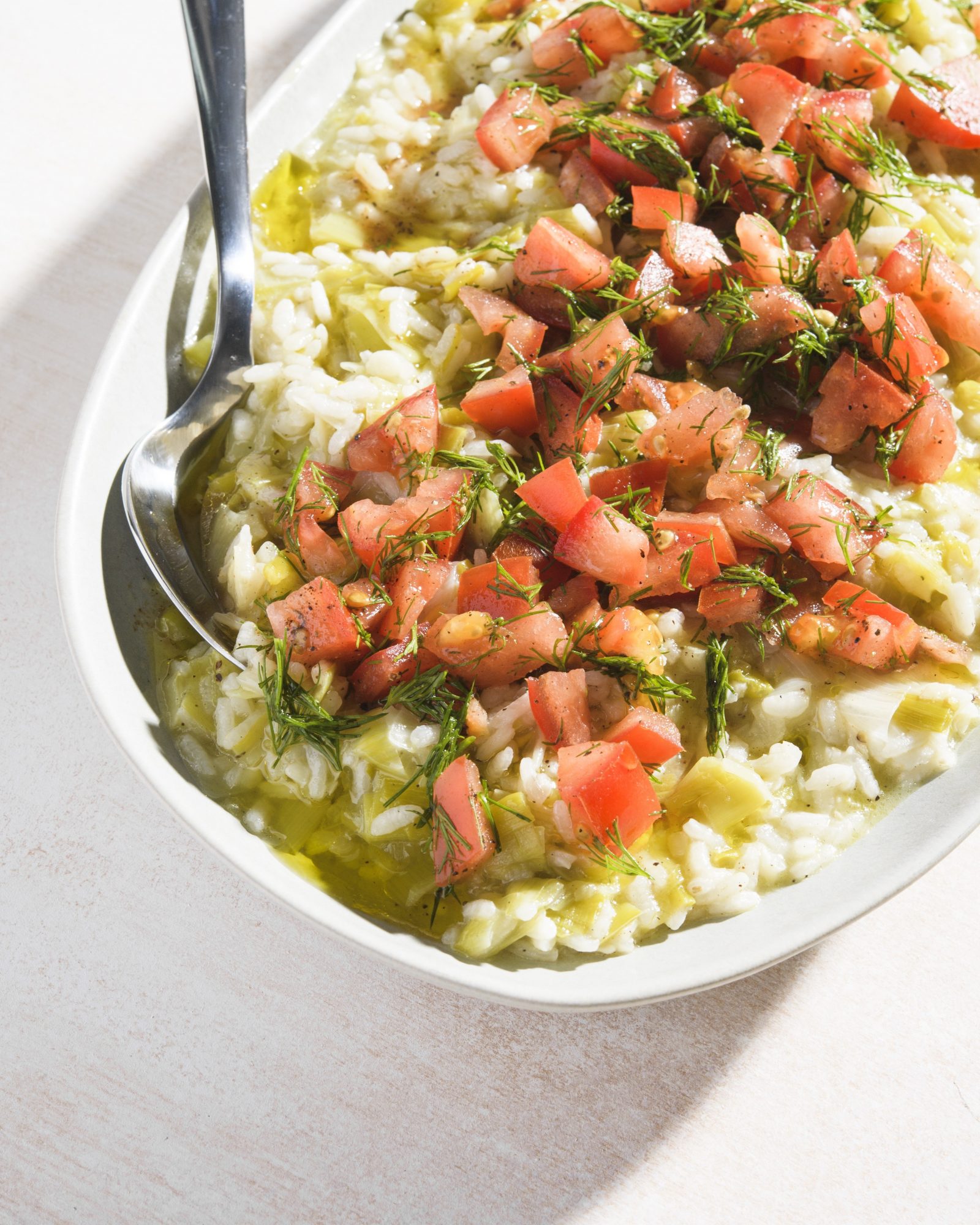 Greek style rice leeks v