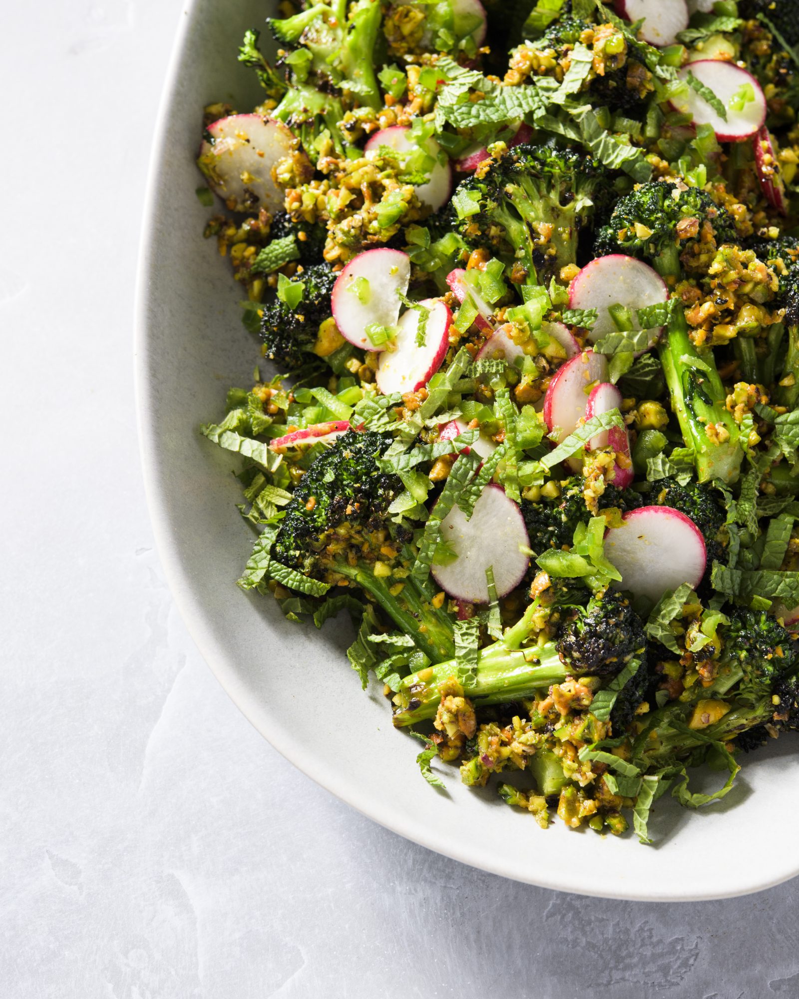 Grilled broccoli pistachio citrus vinaigrette v