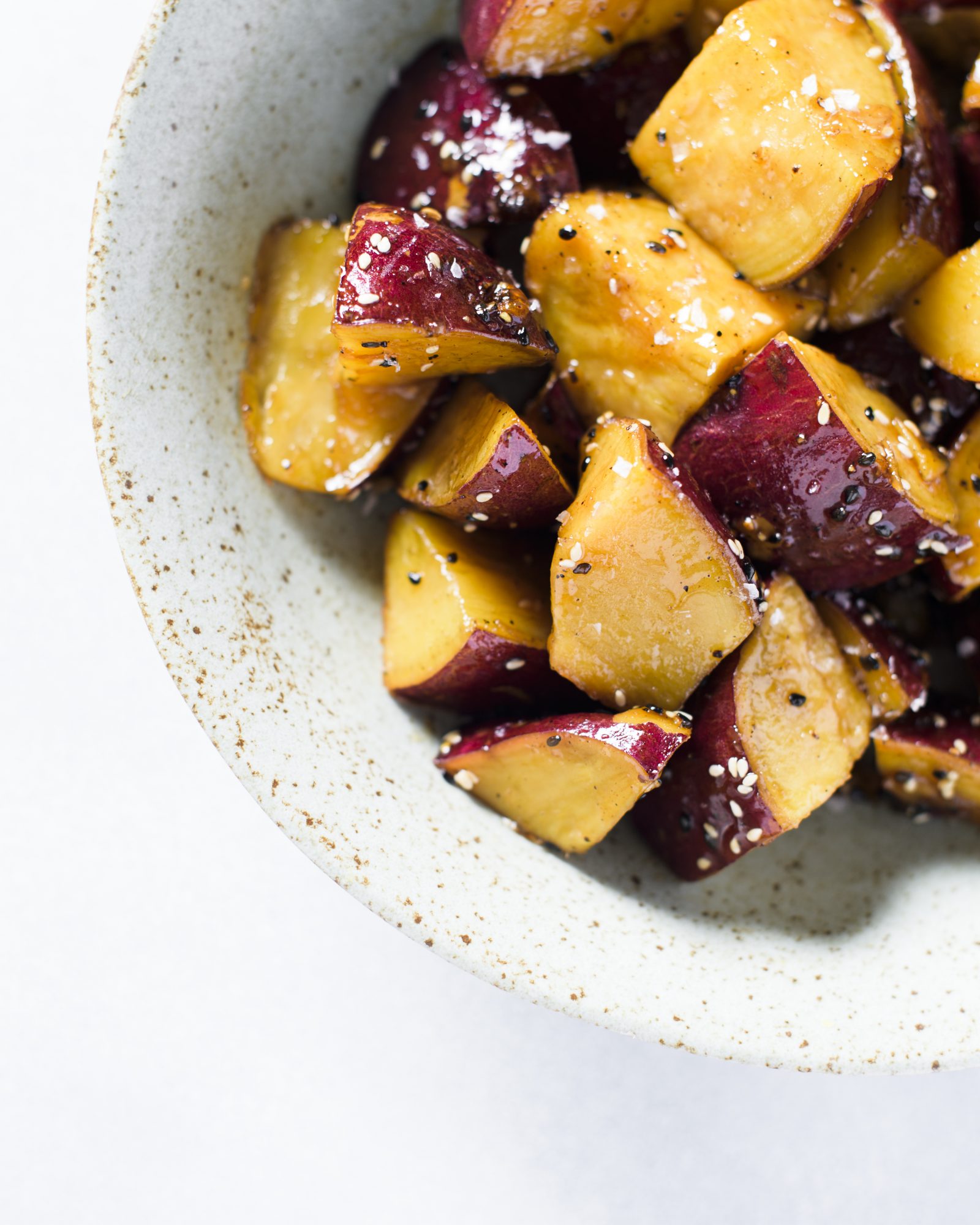 Japanese style glazed sweet potatoes sesame v