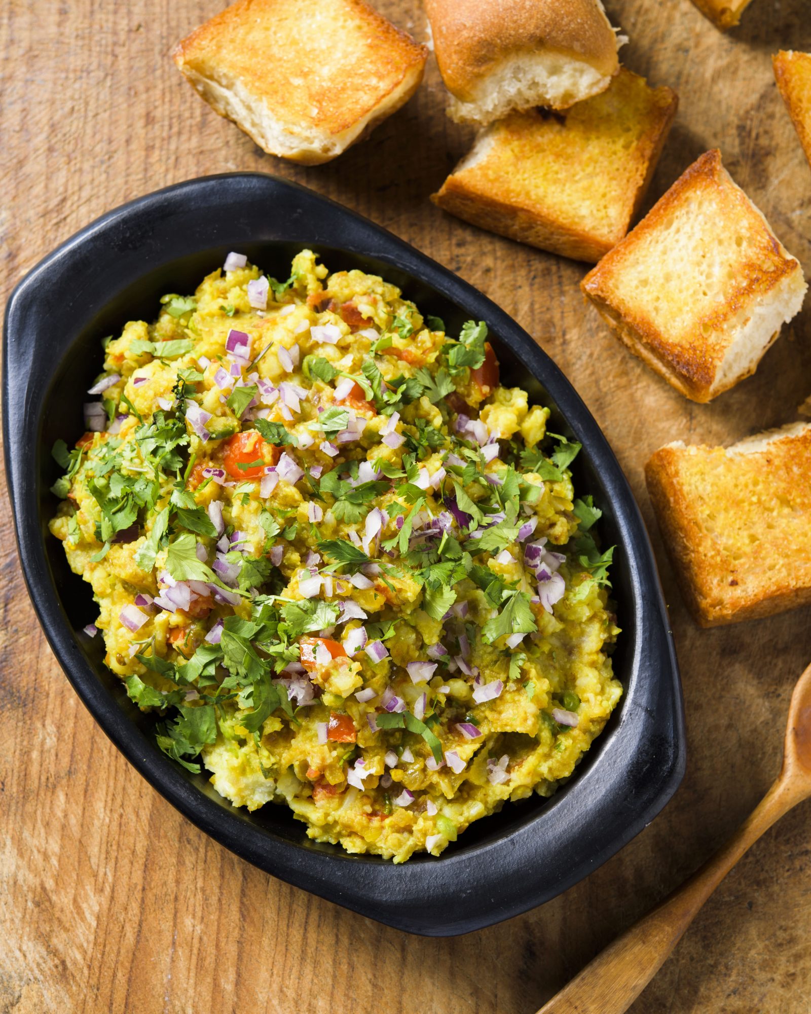 Mashed vegetable curry toasted buns pav bhaji v
