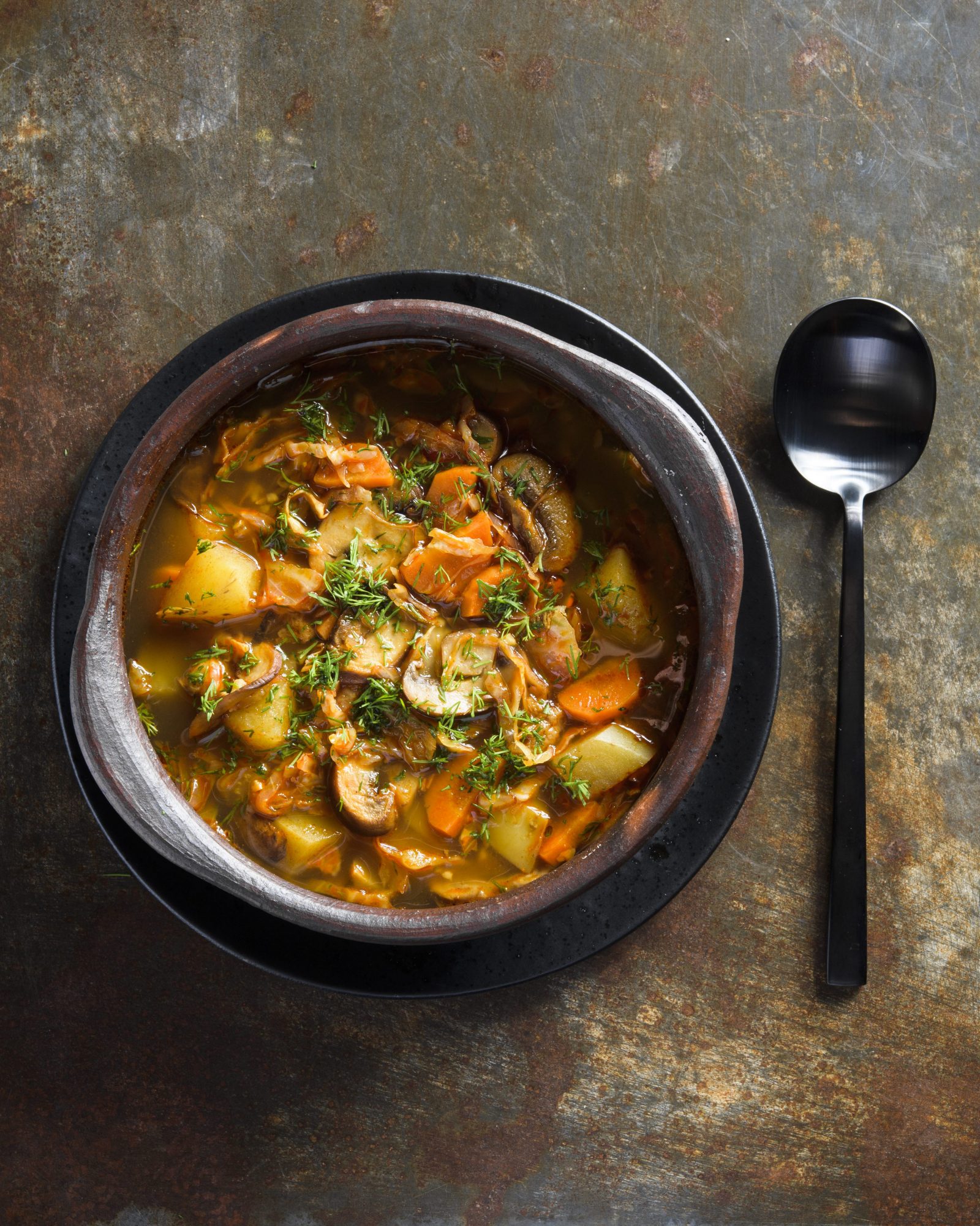 Mushroom sauerkraut soup paprika caraway v
