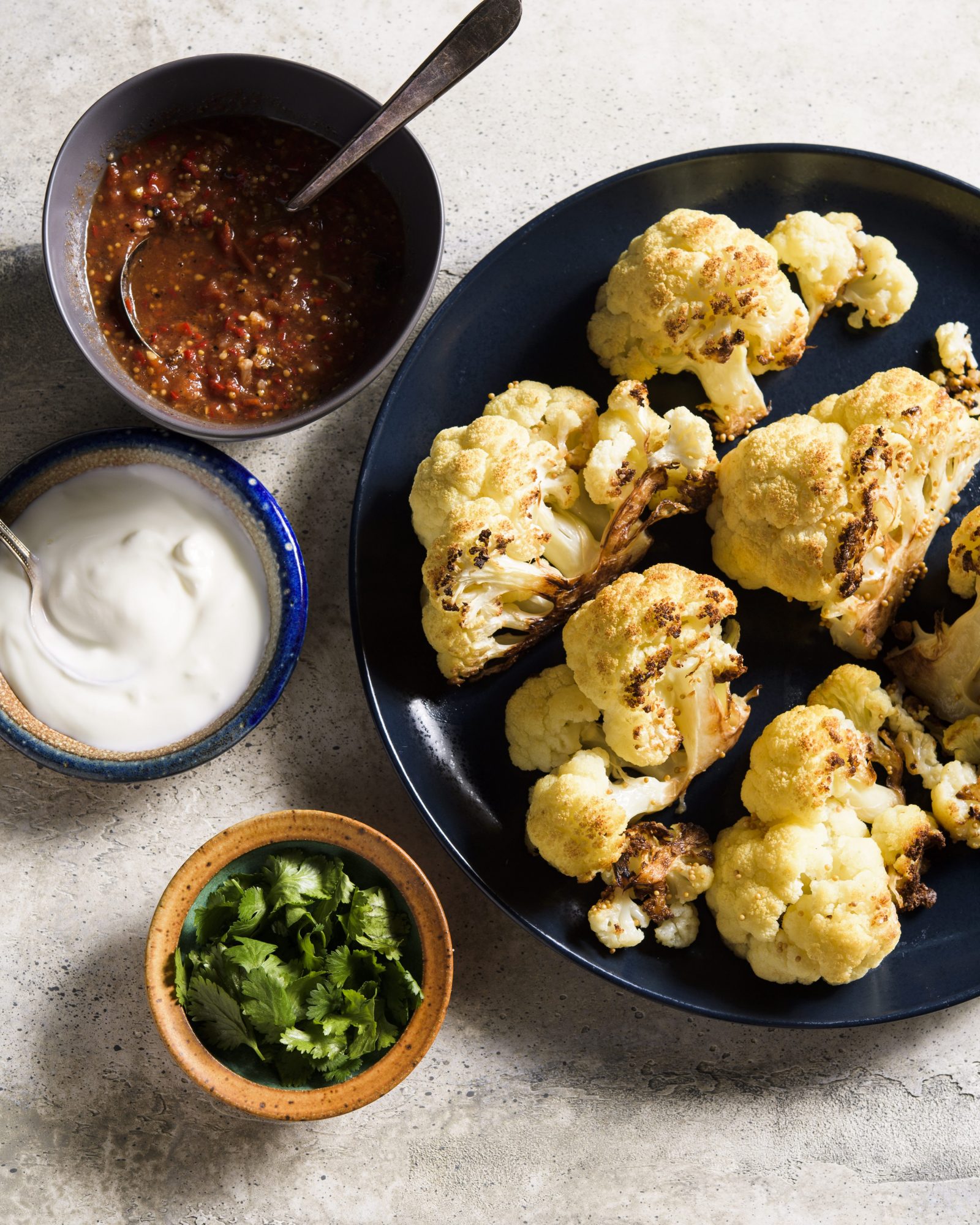 Pan roasted cauliflower tomato chutney v