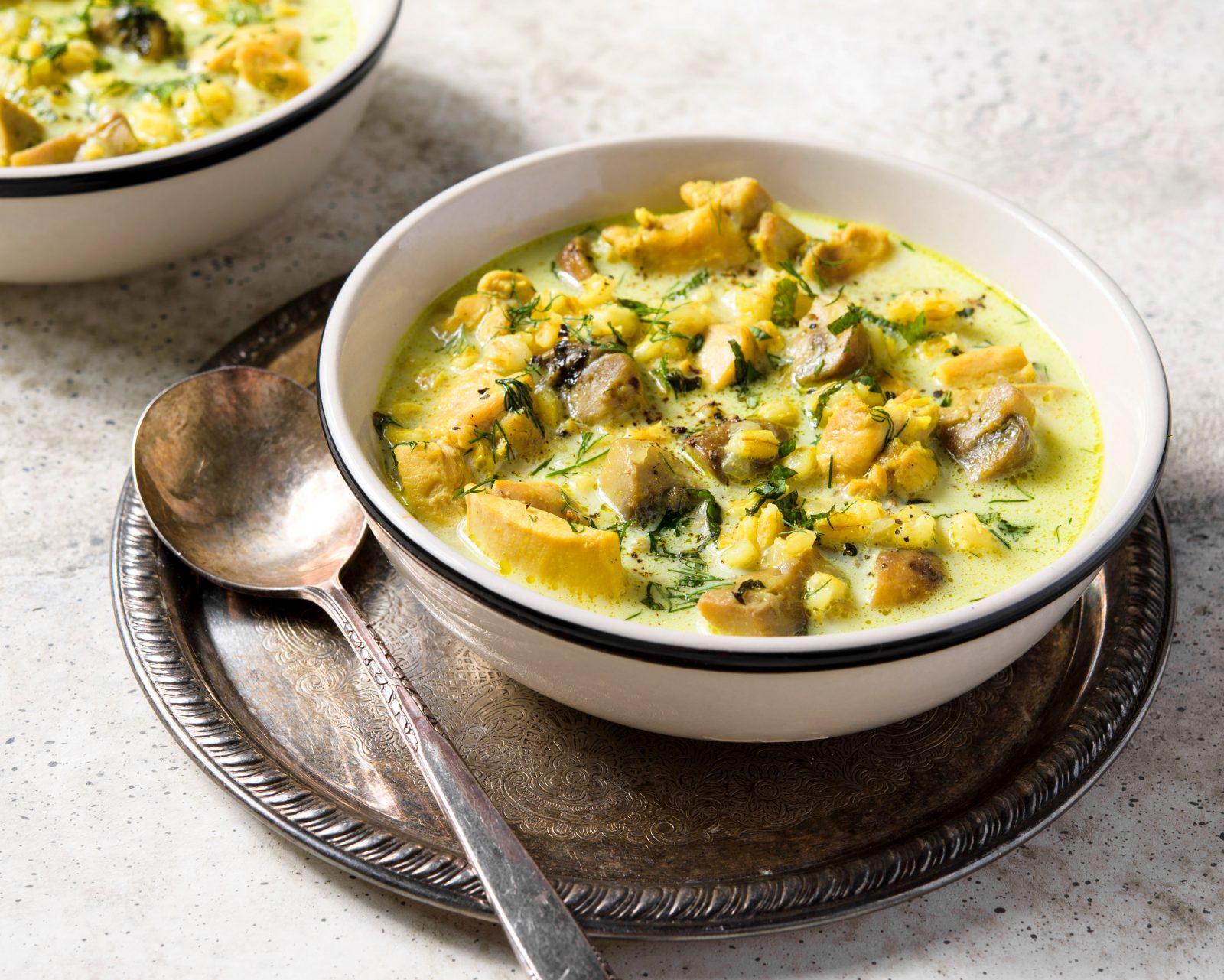 Persian style chicken mushroom barley soup
