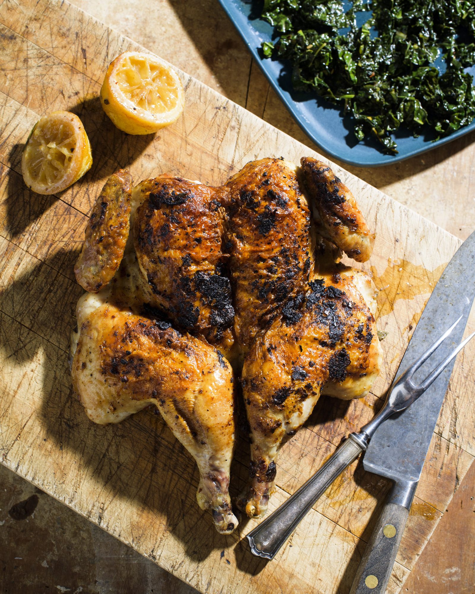 Pollo alla mattone wilted kale v