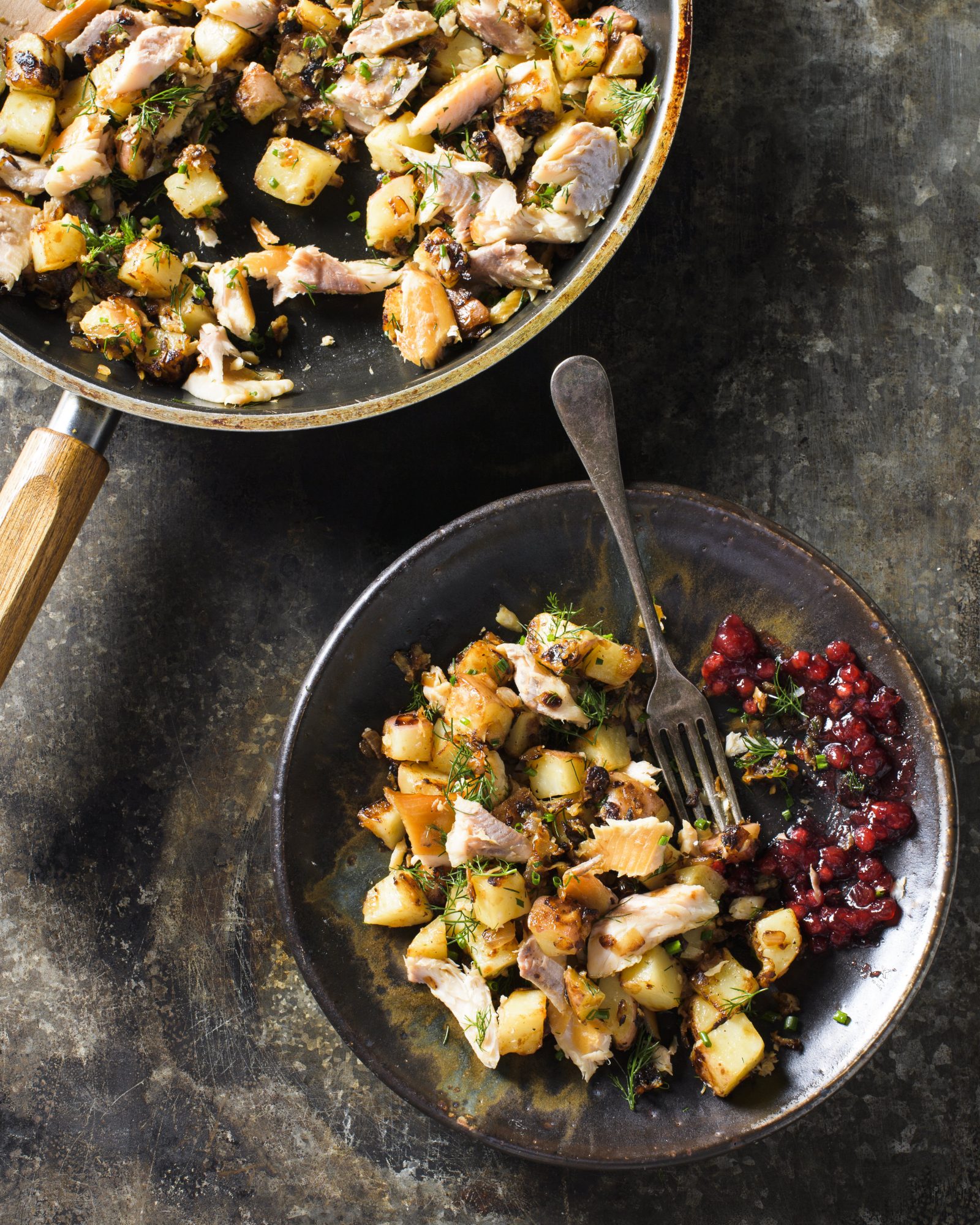 Potato celery root smoked trout hash v