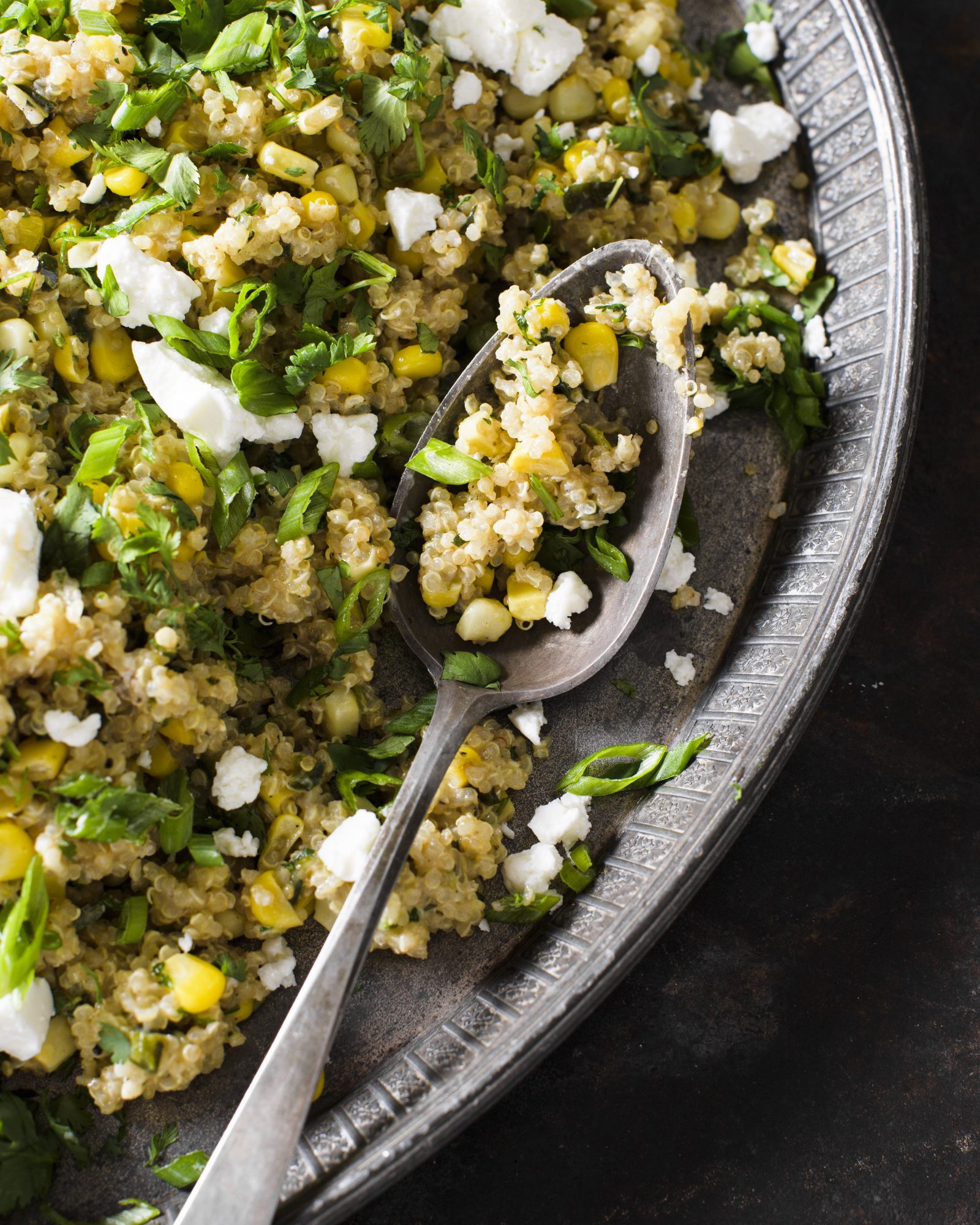 Quinotto green chili corn goat cheese v