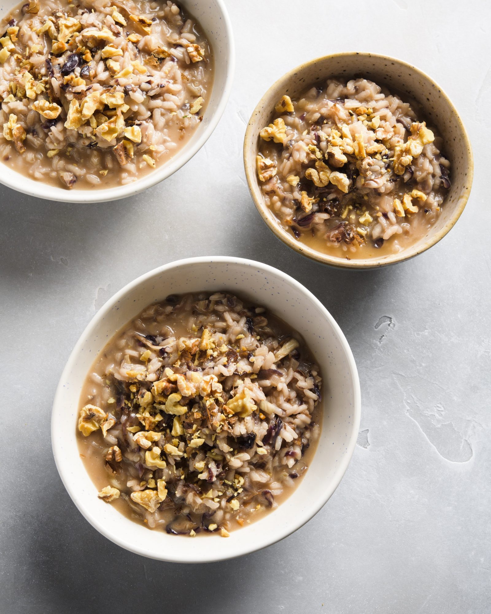 Radicchio risotto parmesan walnuts v