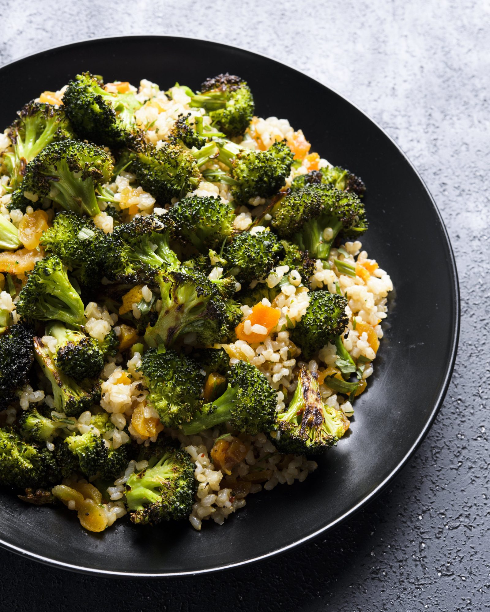 Roasted broccoli brown rice tarragon cider vinaigrette v