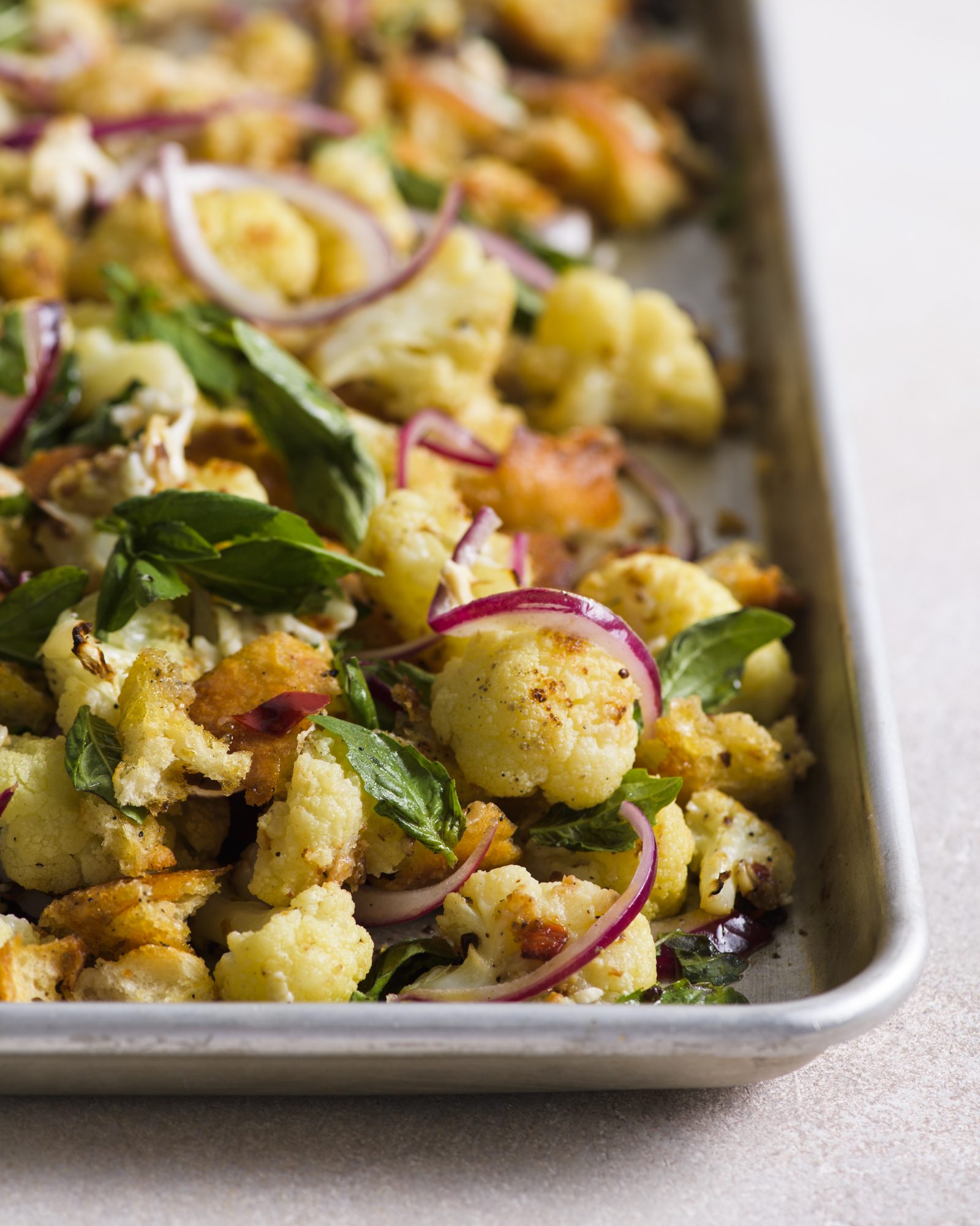 Roasted cauliflower toasted bread smoked mozzarella v