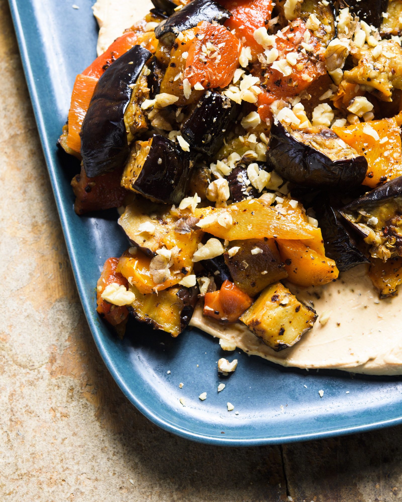 Roasted eggplant peppers aleppo browned butter yogurt v