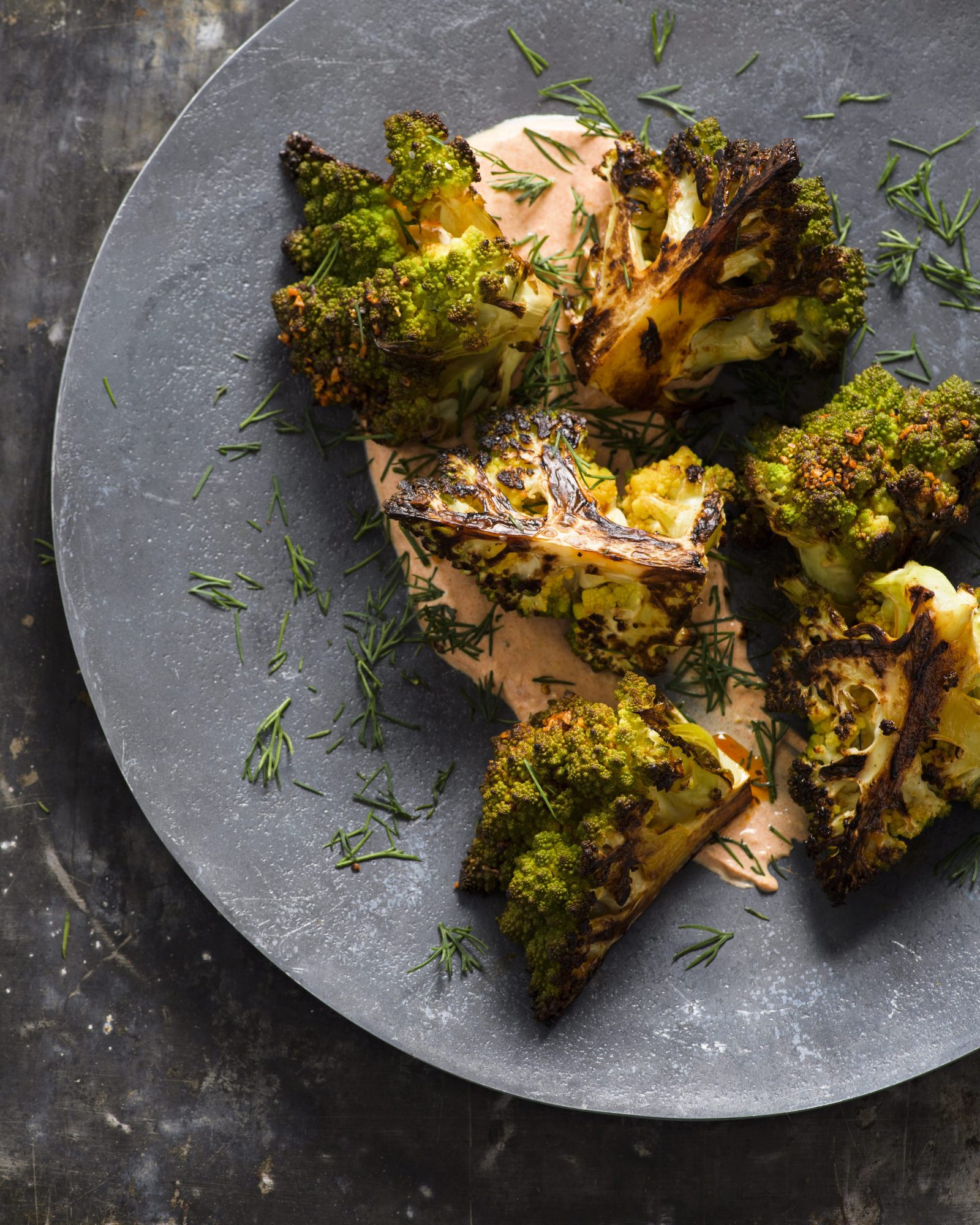 Roasted romanesco smoked paprika yogurt v
