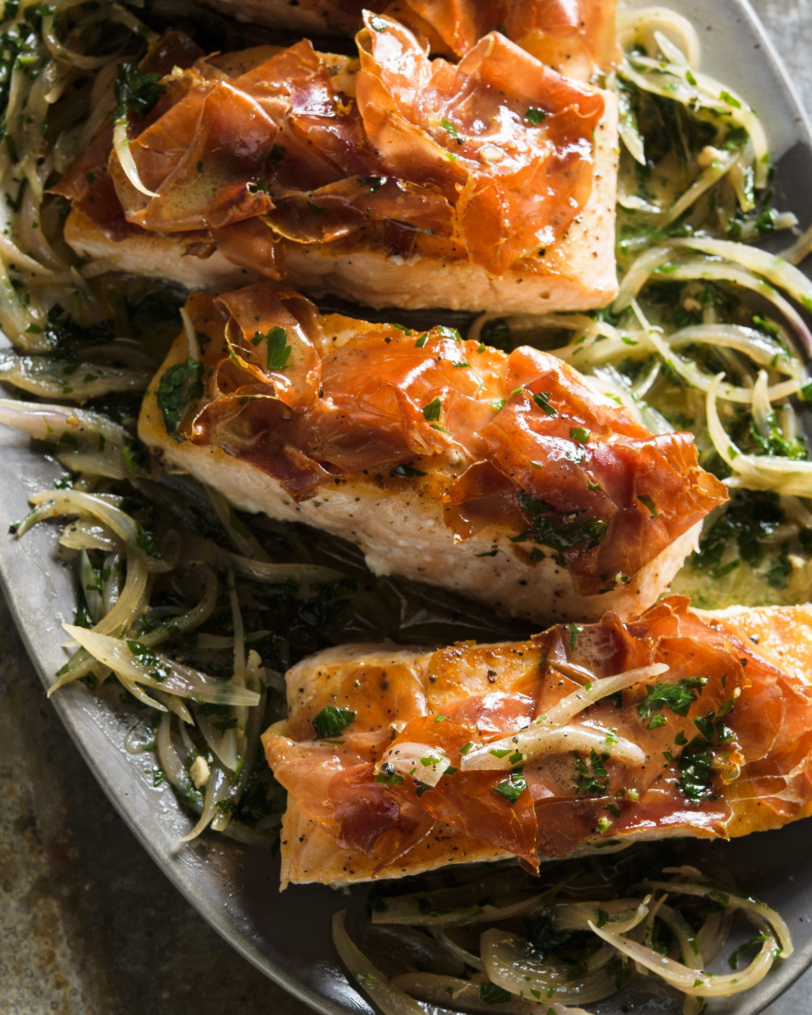 Salmon spanish ham hard cider v