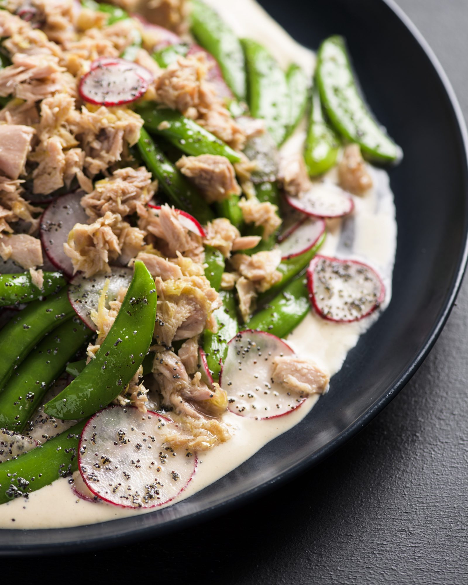 Snap pea radish salad olive oil tuna v