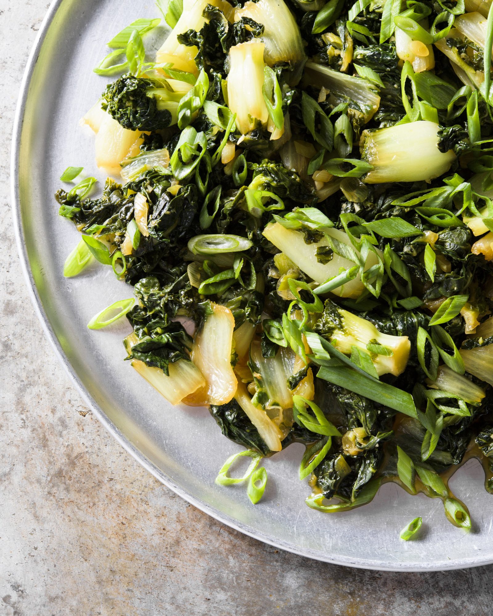 Soy braised baby bok choy scallions v