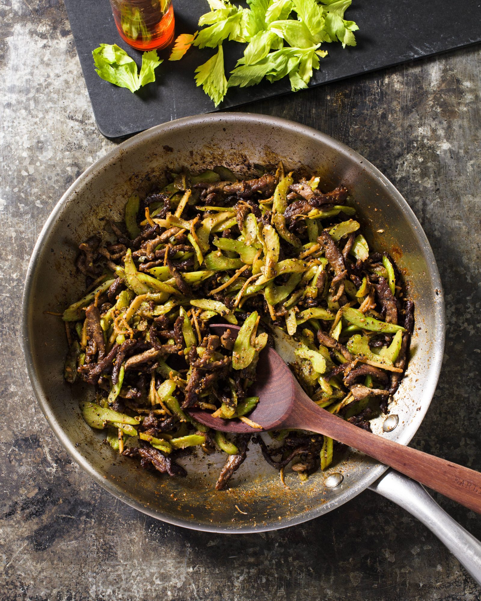 Spicy dry fried beef celery v