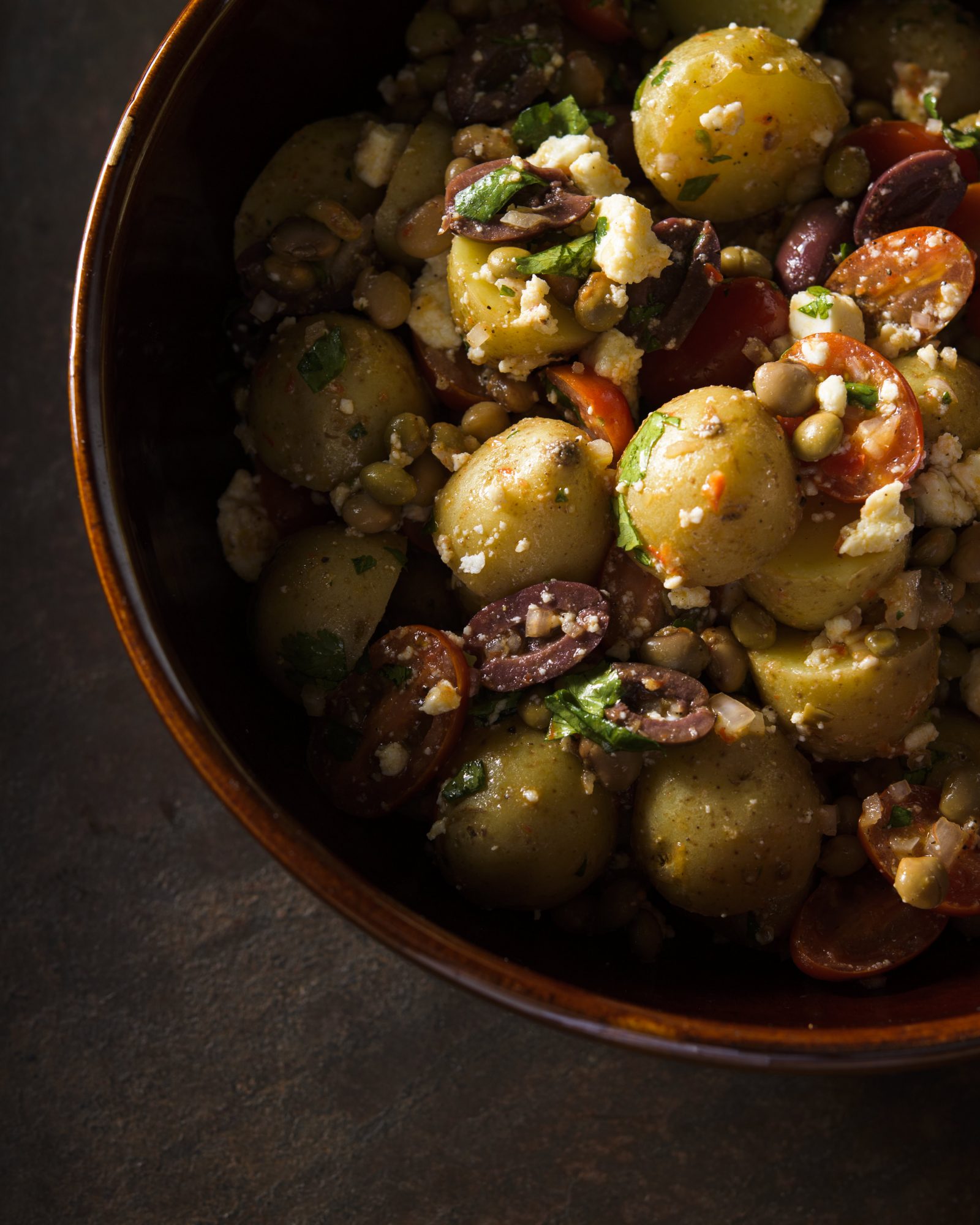 Spicy potato salad tomatoes pigeon peas