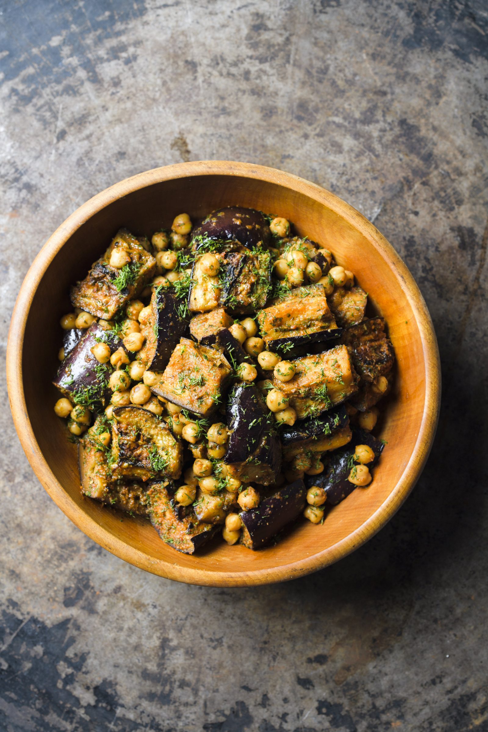 Spicy egyptian eggplant chickpeas herbs