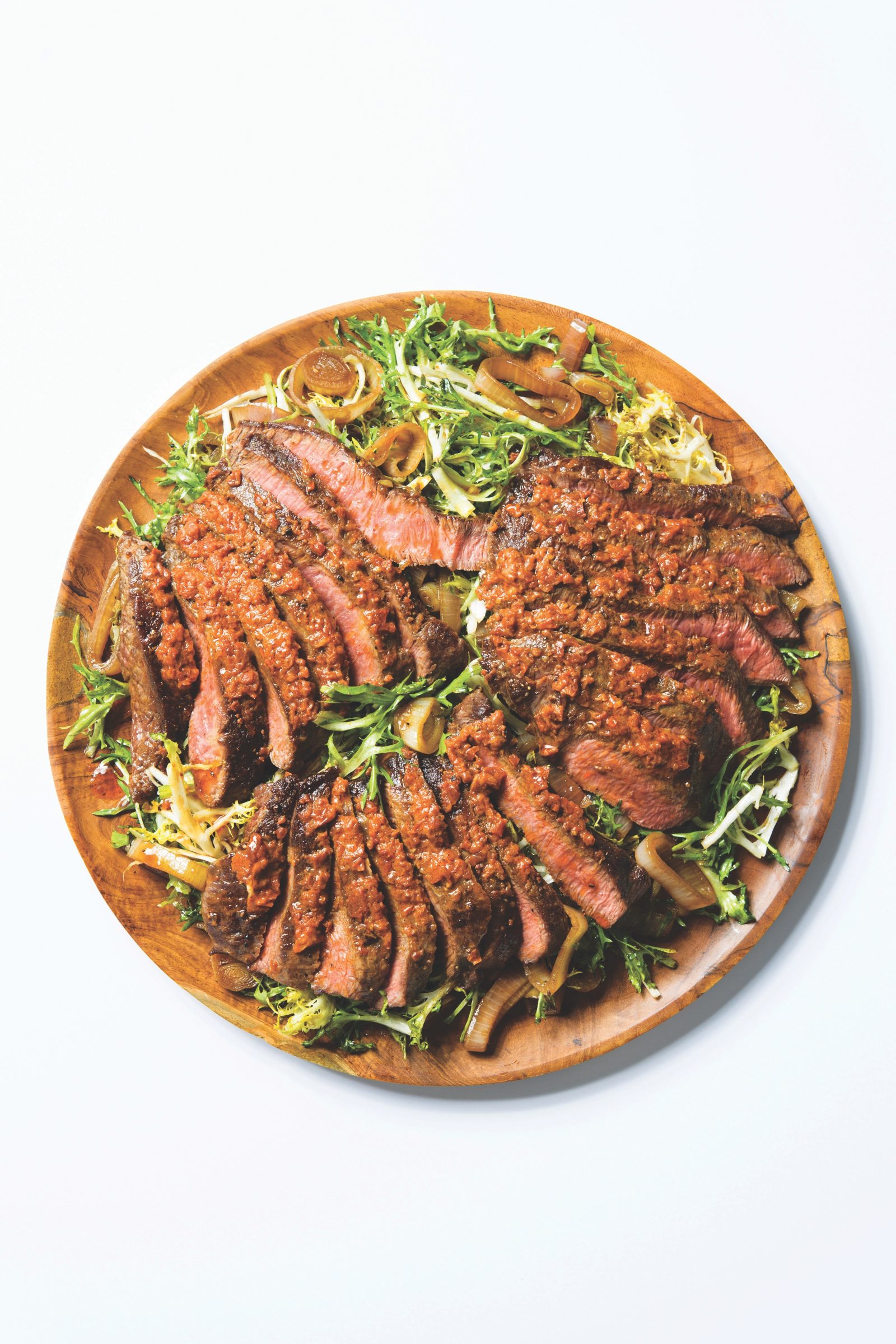 Steak smoky tomato butter shallots wilted frisee