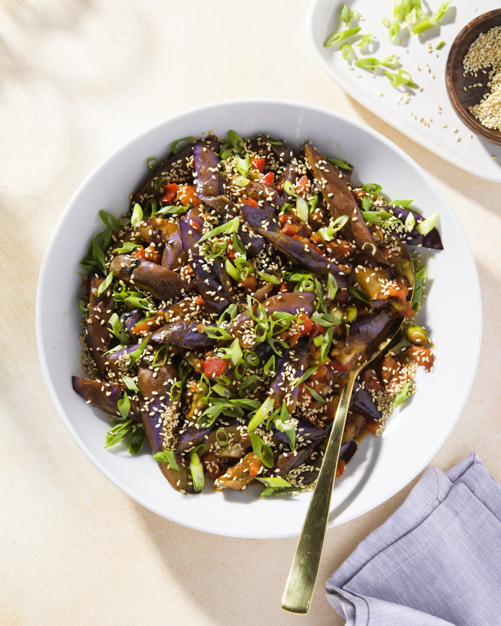 Stir fried eggplant sweet pepper miso v