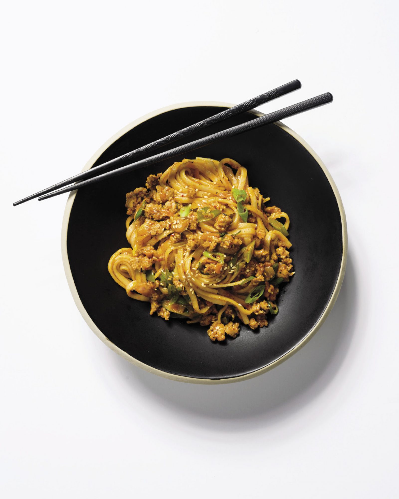 Stir fried noodles kimchi pork