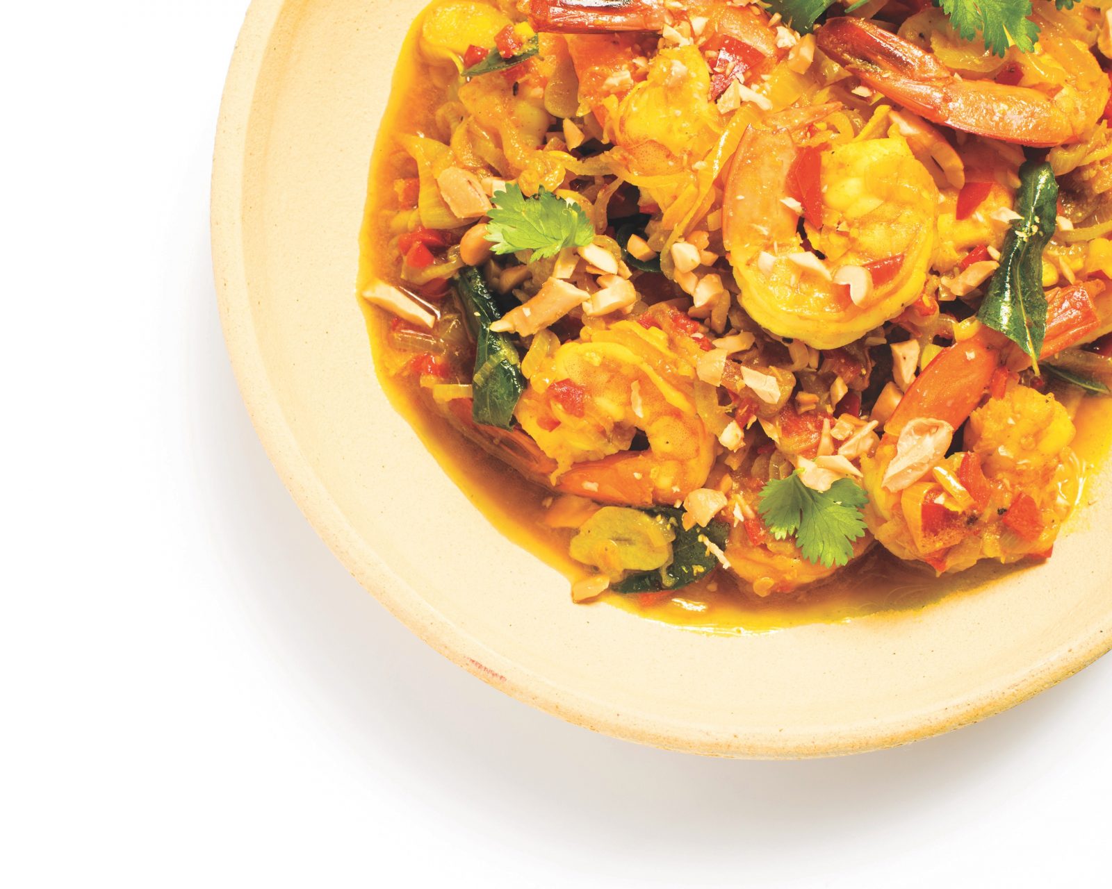 Stir fried turmeric shrimp shallots chilies