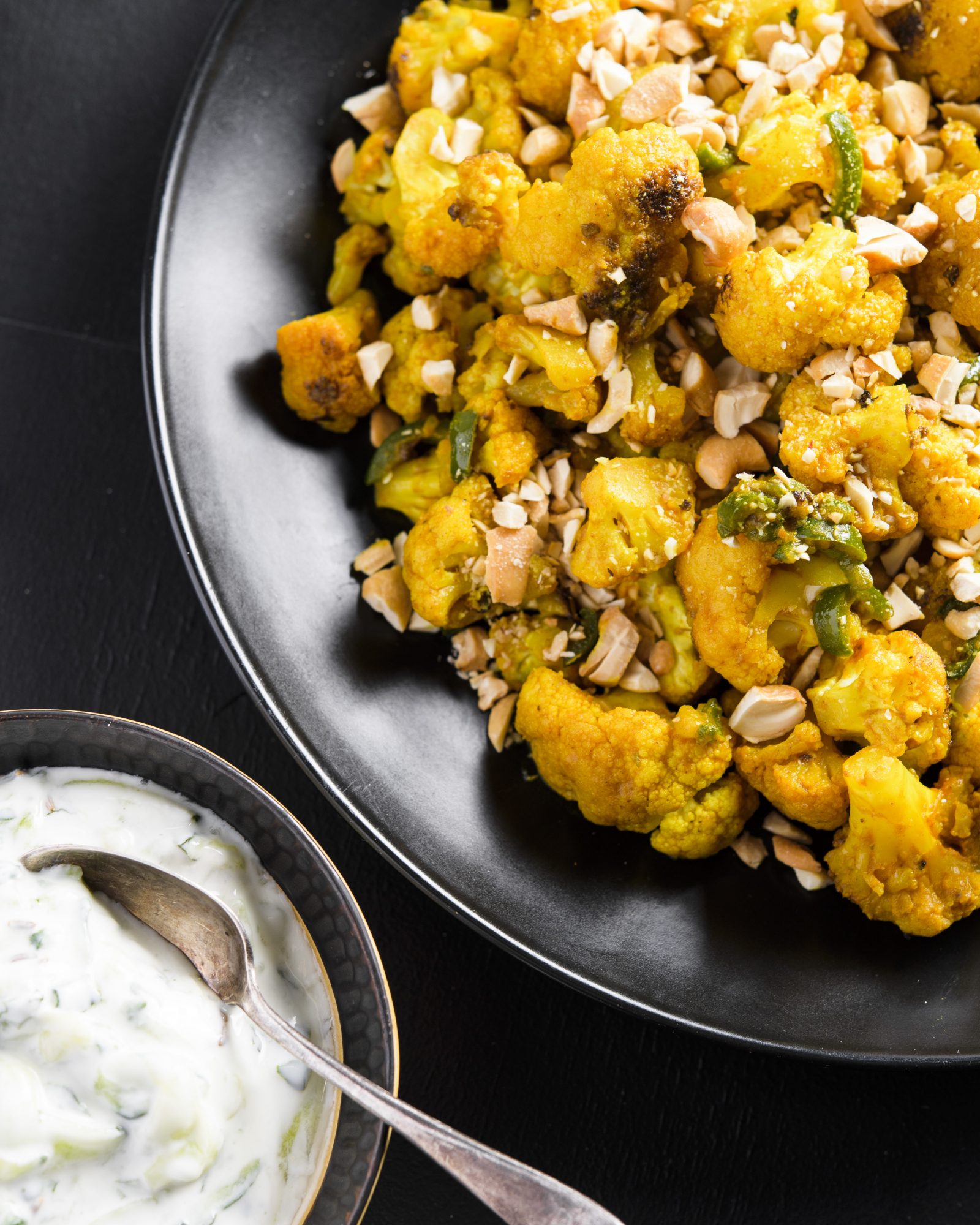 Turmeric cauliflower cashews raita v