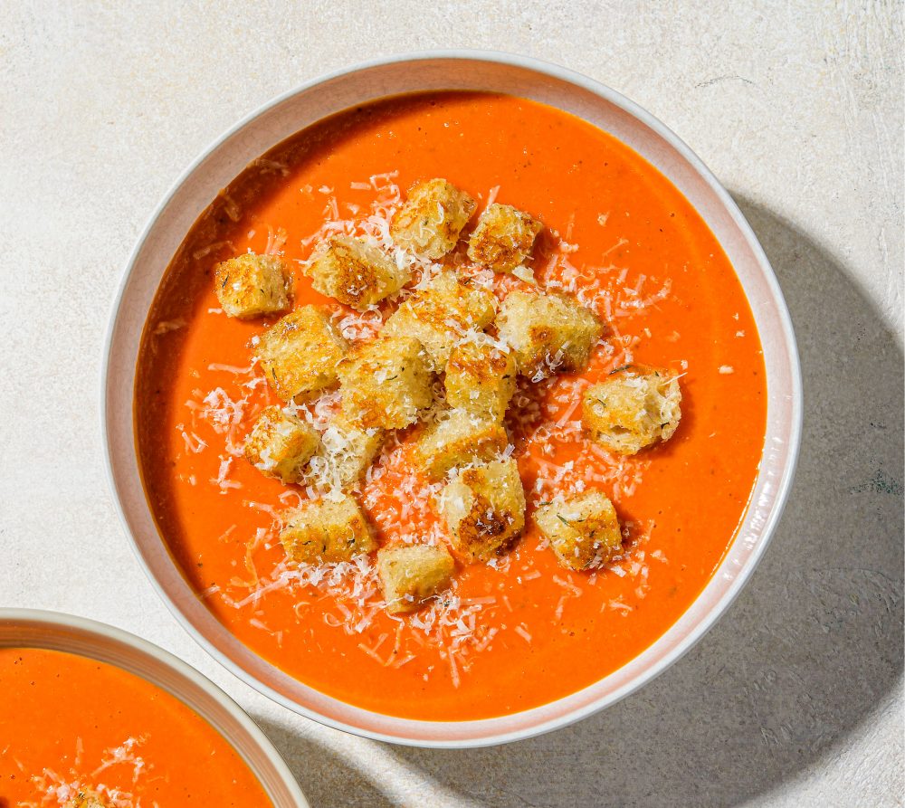 Cream Free Tomato Bisque Parmesan Croutons