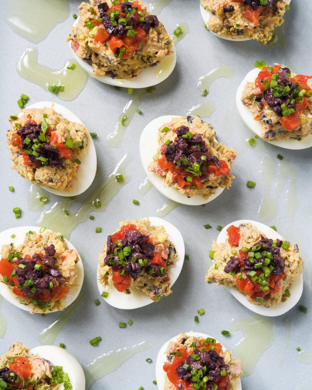 Deviled Eggs With Tuna Olives and Capers