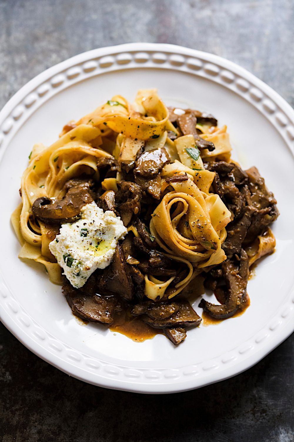Tagliatelle with Portobellos and Chive Ricotta