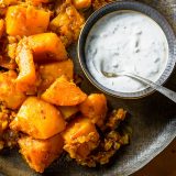 Afghan Style Braised Butternut Squash Garlic Mint Yogurt