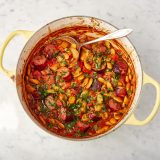 Baked White Beans Sausages Paprika Onions Sweet Peppers
