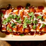 Chorizo Potato Enchiladas Salsa Roja