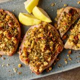 Crumb Crusted Pork Chops Green Olives Capers