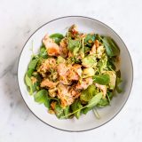 Hot Smoked Salmon Salad Arugula Avocado Pumpkin Seeds