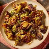 Oven Charred Brussels Sprouts Chipotle Chilies Peanuts