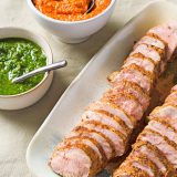Pork Tenderloin Salsa Verde and Roasted Red Pepper Sauce
