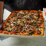 Slab Pizza Sausage Chard Onion