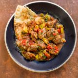 Spicy Pork Leeks Roasted Red Peppers