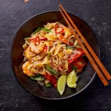 Thai Stir Fried Rice Noodles Shrimp Basil
