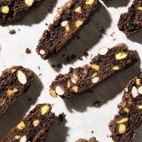 Chocolate biscotti pistachios almonds dried cherries v