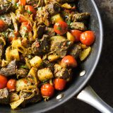 Goan style chili fry beef tomatoes potatoes v