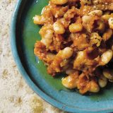 Greek style baked white beans in tomato sauce v