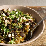 Winter squash raisins almonds caramelized onions v