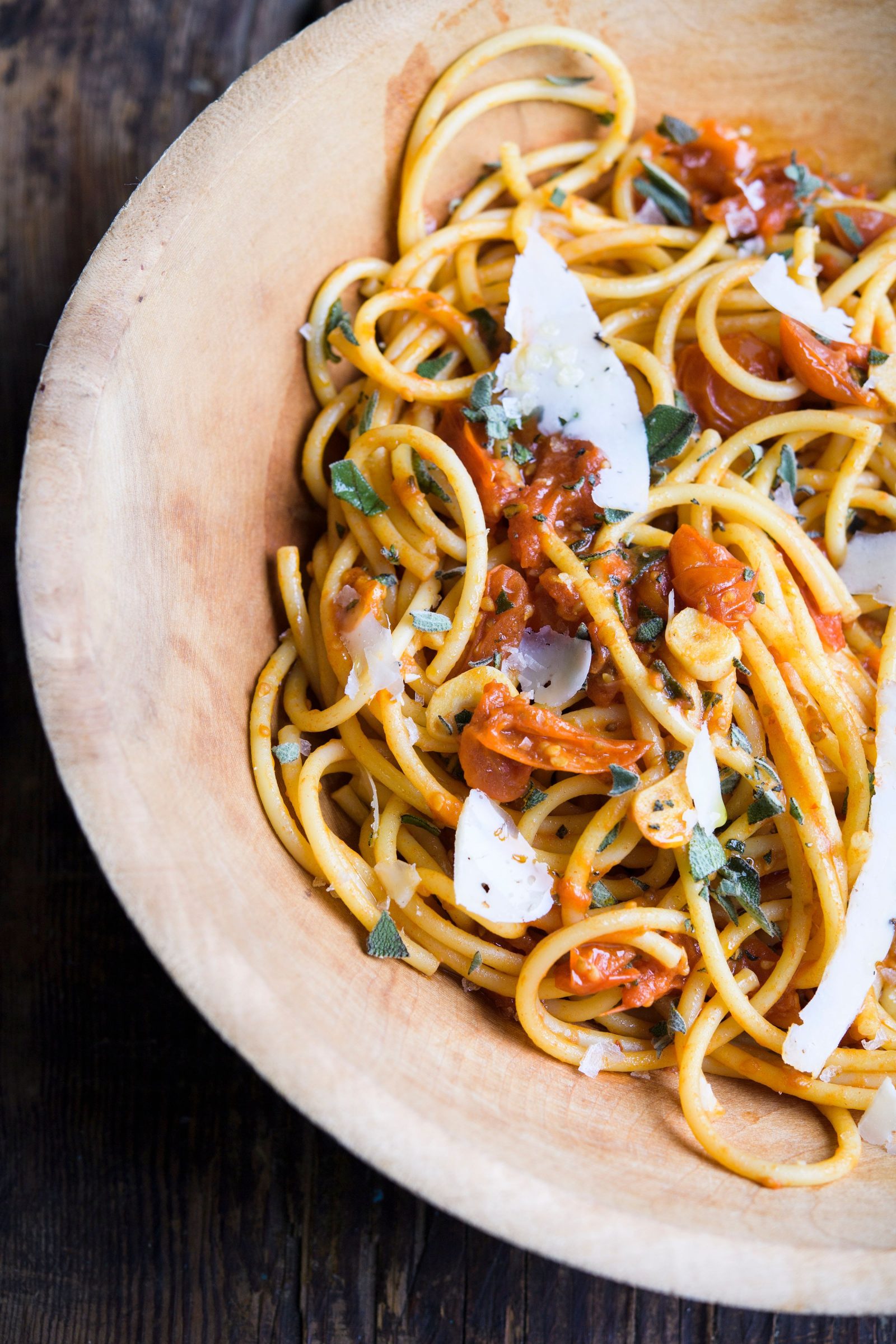 Christopher Kimball's Milk Street – Recipes – Bucatini Pasta with Cherry Tomato Sauce and Fresh Sage