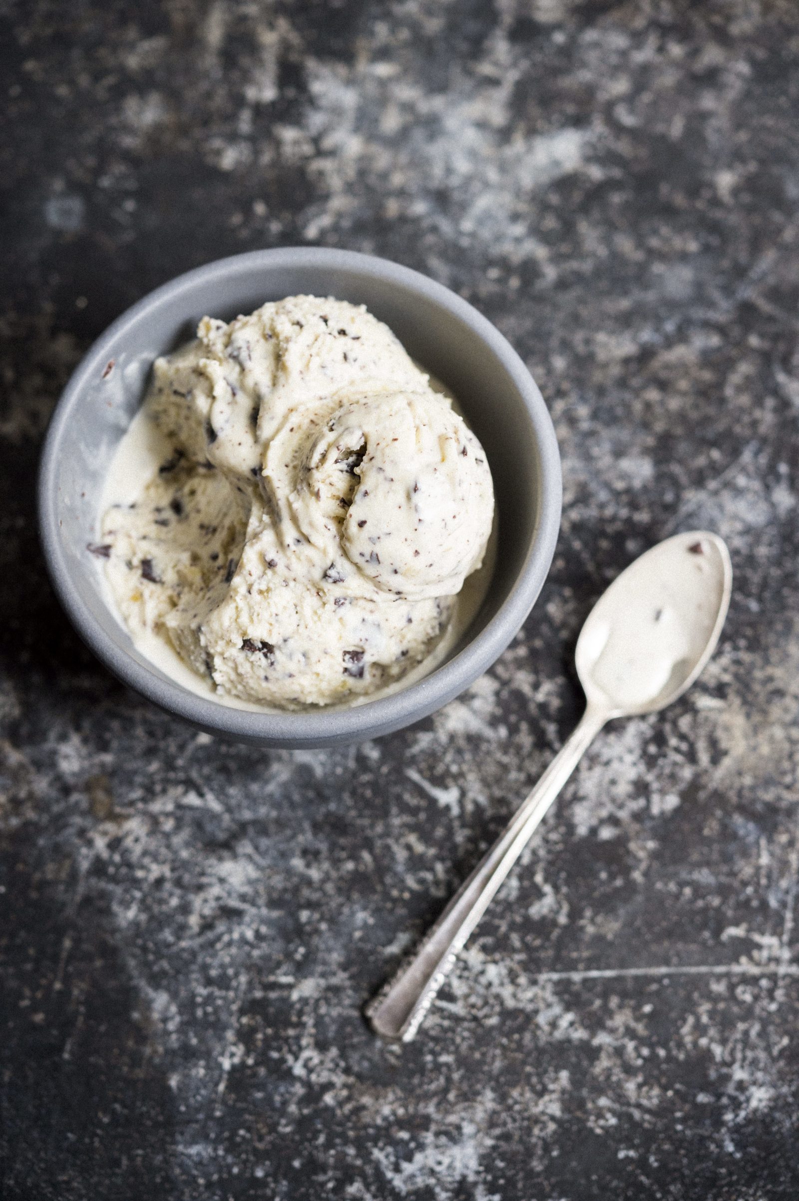 Crème Fraîche Ice Cream with Chocolate Chips and Crystallized Ginger