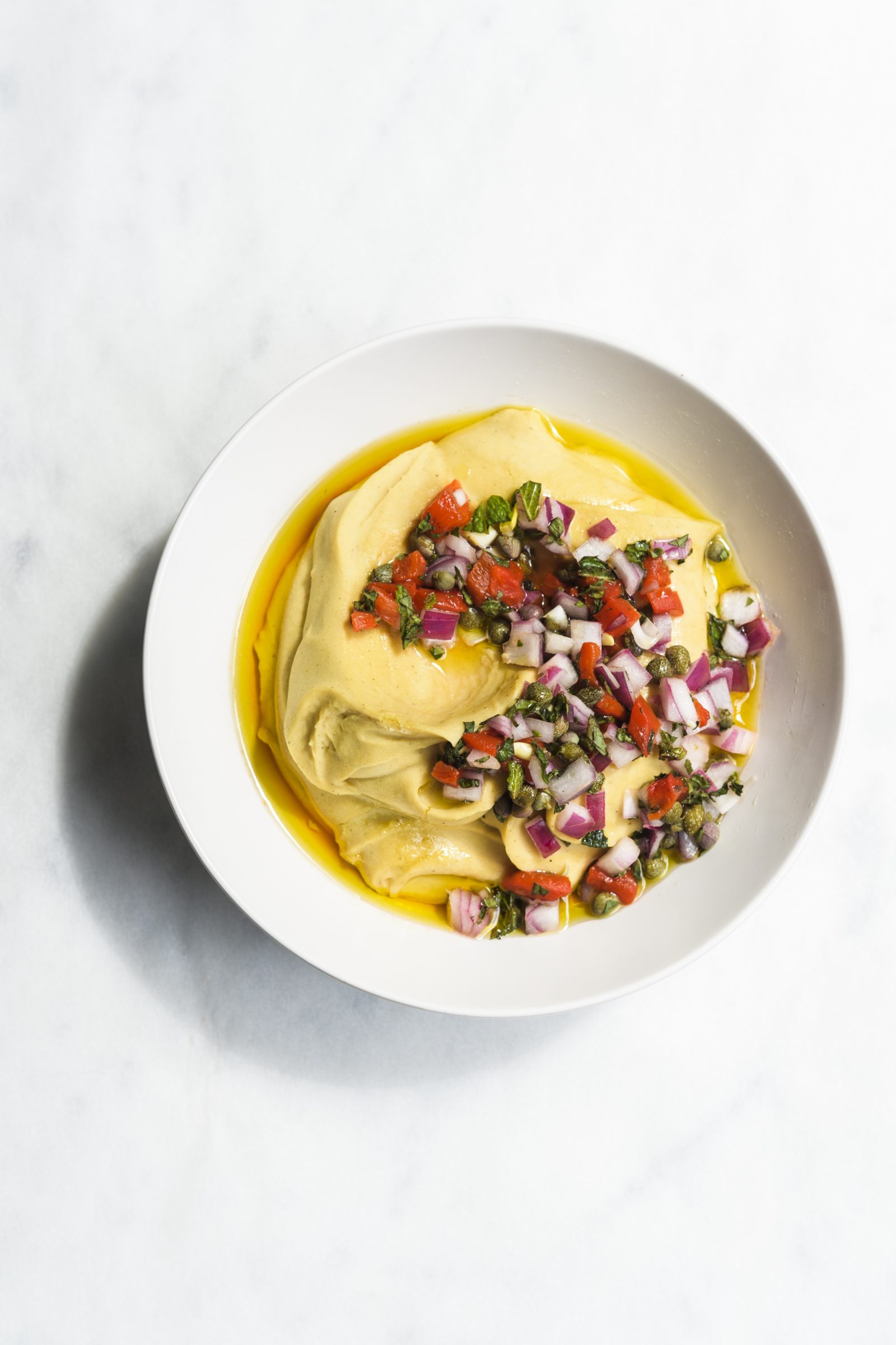 Greek Split Pea Dip with Onion-Roasted Pepper Relish (Fava)